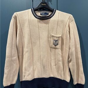 Polo by Ralph Lauren Men's Beige and Navy Crewneck Sweater